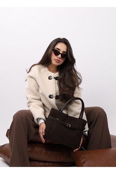 NOTHING Hnědá Suede Belted Kate - Magnetizovaná kabelka do ruky a přes rameno
