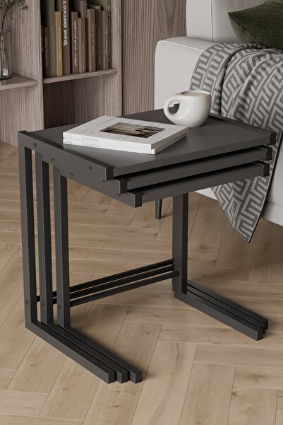 Remaks Bronte 3 Lü Zigon Sehpa, Metal Zigon Sehpa Antrasit