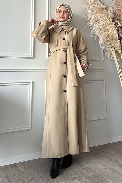 InStyle Béžový kabát Blair Cuffed s límečkem a páskem