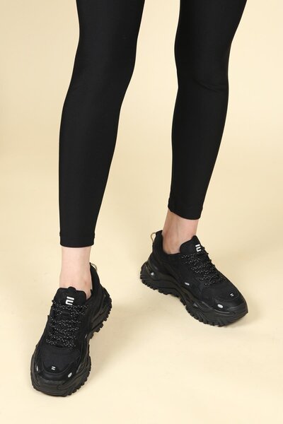 Birikon GUJA Cilt Garnili Kalın Tabanlı Kadın Spor Ayakkabı SİYAH