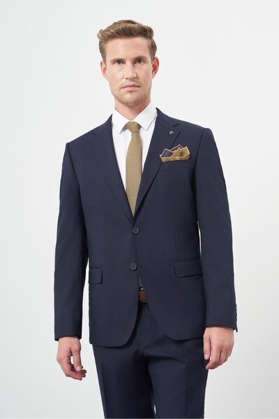İmza Lacivert Bez Ayağı Kılıç Yaka Tam Astar Esnek 6 Drop Slim Fit Takım Elbise 1001245310