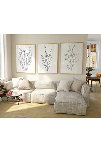 woodhomeworks Ahşap Çerçeveli 3 Lü Soyut Tablo Home Ev Salon Oturma Odası Yat...