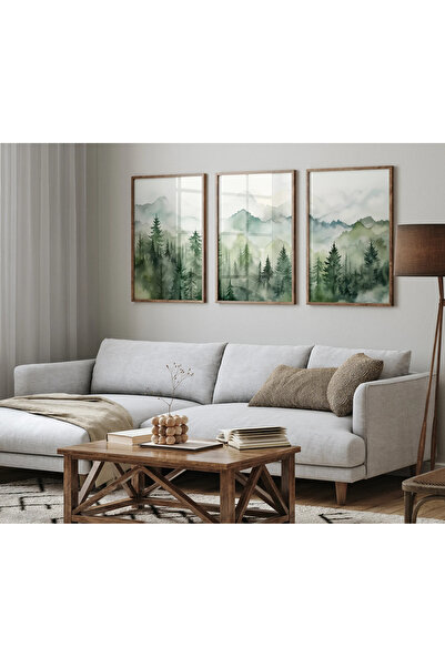 woodhomeworks Ahşap Çerçeveli 3 Lü Soyut Tablo Home Ev Salon Oturma Odası Yat...