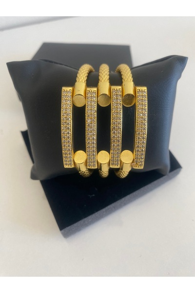 gülen dm Altın Kaplama Dört Sıralı Taşlı Kaburga Kelepçe Bilezik