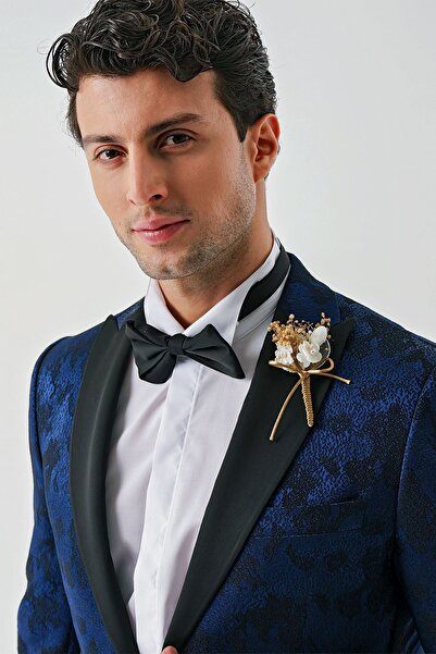 İmza Σκούρο μπλε ναυτικό αποσπώμενο γιακά χελιδονοουράς ελαστικό ύφασμα 6 Drop εφαρμοστό Σμόκιν γαμπρού 1001240204