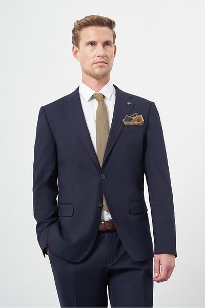 İmza Navy Blue Cloth Leg Sword Collar Full Lining Flexible 6 Drop Slim Fit Suit 1001245310