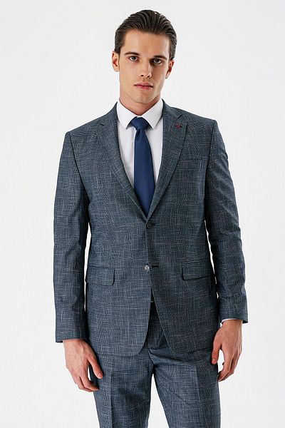 İmza Dark Navy Mono Collar Lycra 6 Drop Comfort Fit Classic Suit