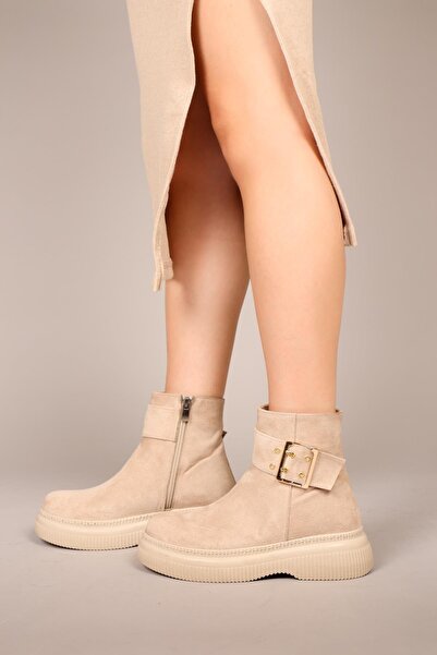 Birikon HİLDA Gold Tokalı Süet Bilek Bot TEN