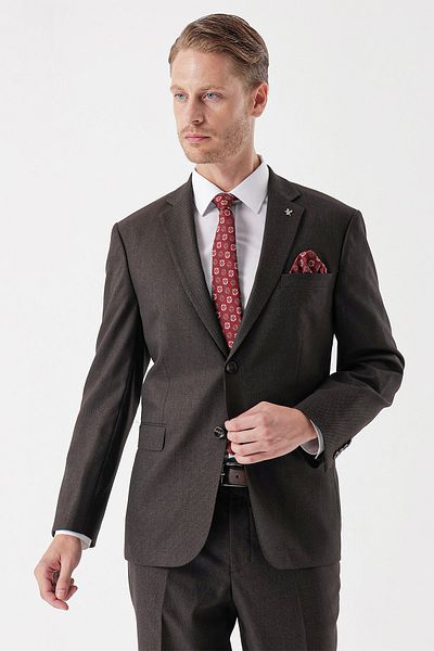 İmza Dark Brown Mono Collar Comfort Fit Suit 1001235150