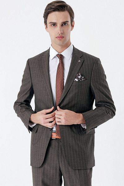 İmza Dark Brown Striped Mono Collar 6 Drop Comfort Fit Relaxed Fit Classic Suit1001235158