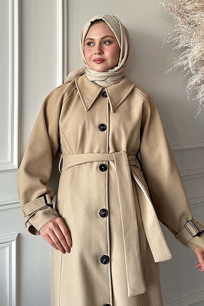 InStyle Béžový kabát Blair Cuffed s límečkem a páskem