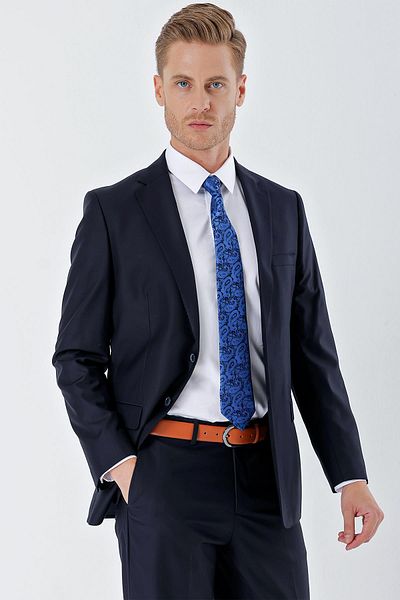 İmza Navy Blue Gabardine Mono Collar 6 Drop Comfort Fit Relaxed Cut Basic Suit1001240010