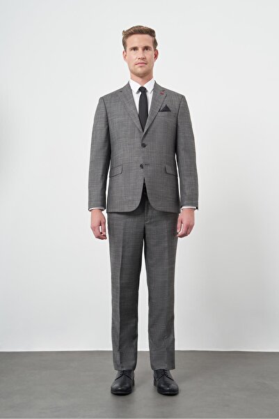 İmza Füme Düz Flannel Mono Yaka Çift Yırtmaç 2 Düğme 4 Drop Comfort Fit Classic Takım Elbise 1001245163