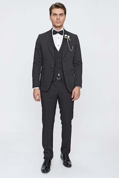İmza Μαύρο Armürlü Mono Γιακάς Επενδυμένος Γιλέκο Slim Fit Γιλέκο 6 Drop