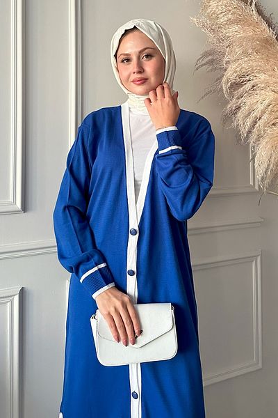 InStyle Λεπτομέρεια ρίγες Long Saks Μπλε πλεκτή ζακέτα