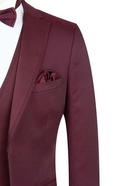 İmza Vestă căptușită cu guler mono Dobby roșu Claret Slim Fit 1001195219