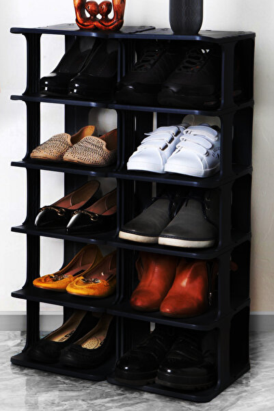Frapan Home 5 Katlı Plastik Ayakkabılık Raf Düzenleyici Organizer 2'li Set Siyah