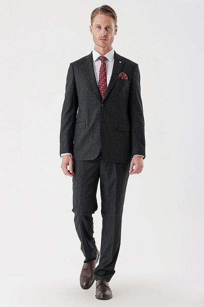 İmza Black Patterned Mono Collar Lycra 6 Drop Comfort Fit Relaxed Fit Classic Suit1001235153
