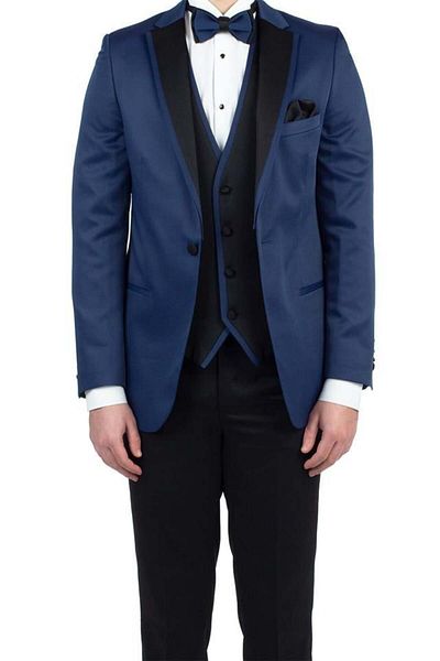 İmza Vestă căptușită cu guler mono din satin bleumarin, cu 6 picături, slim fit, smoking, costum de mire1001190152