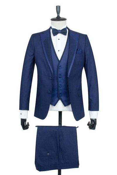 İmza Vestă căptușită cu guler mono, albastru bleumarin, cu 6 picături Costum de mire smoking cu tăietură îngustă slim fit 1001195166