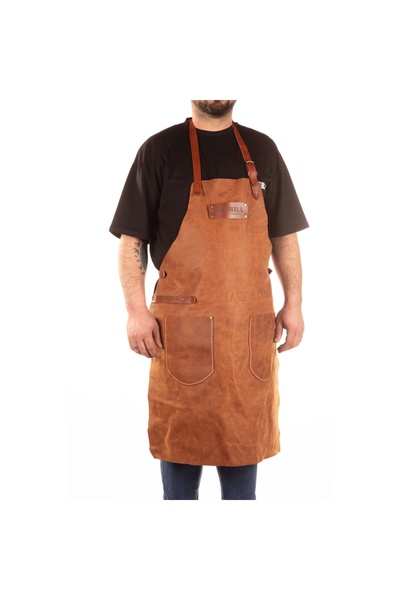 IGRILL Deri Önlük Kahverengi Ayarlanabilir Askılı Crazy Deri El İşçiliği Önlük