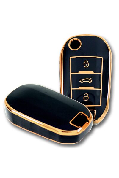 babikamium Peugeot 508 3 Button Switchblade Black Auto Key Control Container Case Auto Keychain