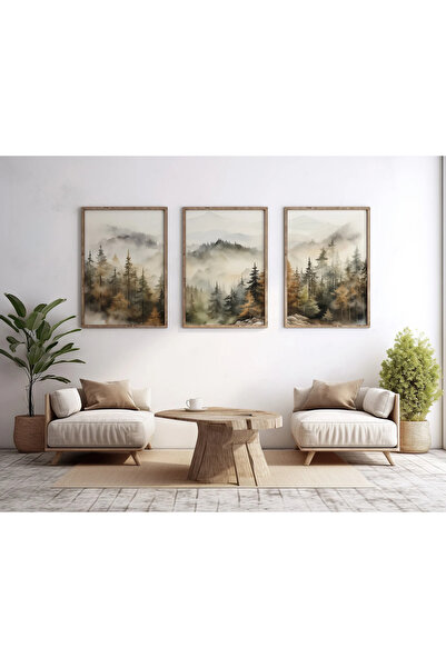 woodhomeworks Ahşap Çerçeveli 3 Lü Soyut Tablo Home Ev Salon Oturma Odası Yat...