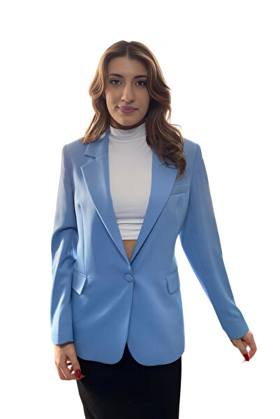 Blue Black Mavi Blazer Kadın Ceket, regular kalıp, astarlı, rahat kesim