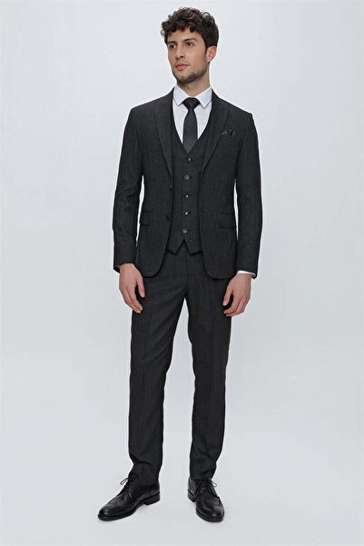 İmza Black Swallow Collar Vest Lycra 6 Drop Slim Fit Suit 1001225180