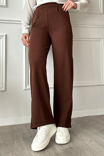 InStyle Hnědé hořké kalhoty se širokými detaily záhybů