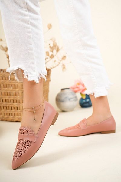 Birikon Straw Detailed Ballerinas PUDRA
