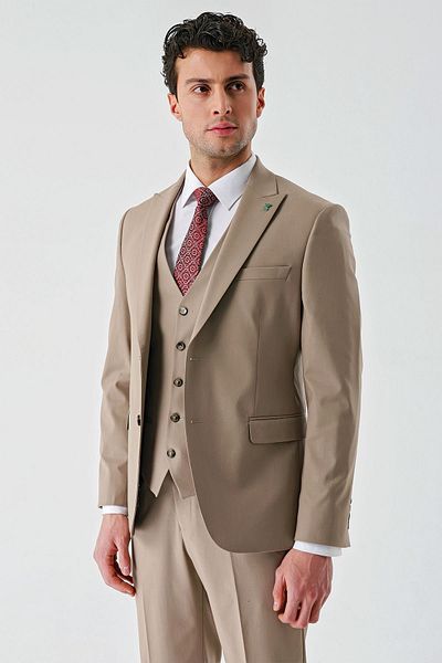 İmza Dark Camel Gabardine Swallow Collar Vest Lycra 6 Drop Slim Fit Classic Suit1001240188