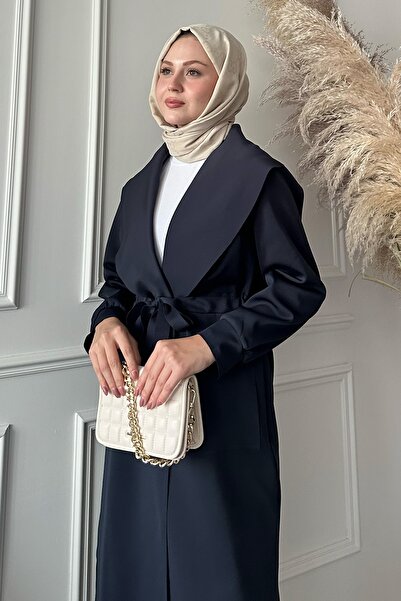 InStyle Waist Tied Navy Blue Hijab Coat