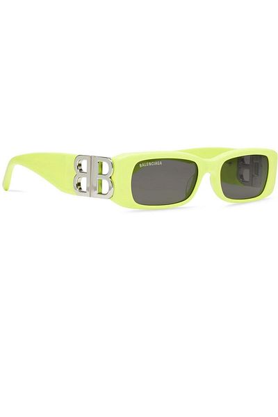 Balenciaga Women's Sunglasses Bb0096s 008 51-18 Rectangular Green Frame Smoked Uv400 Protected Glass