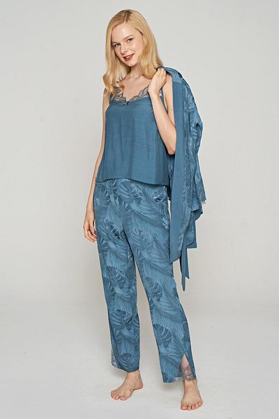 Feyza Set de pijamale și halate țesute pentru femei, albastru jacquard, 3 piese - C6T2N1O5