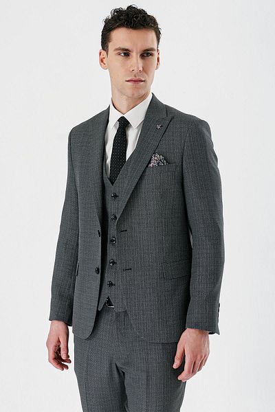 İmza Black Patterned Swallow Collar Vest 6 Drop Slim Fit Slim Fit Classic Suit1001240157