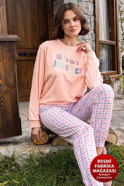 Aydoğan Aydogan ®   Women's Powder Pajama Set - Cotton, Long Sleeve, Crew Neck B2-3 - 15011