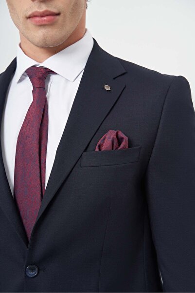 İmza Dark Navy Blue Dobby Mono Collar Full Lining Flexible 6 Drop Slim Fit Classic Suit 1001245175