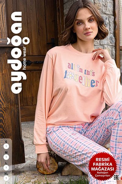Aydoğan Aydogan ®   Women's Powder Pajama Set - Cotton, Long Sleeve, Crew Neck B2-3 - 15011