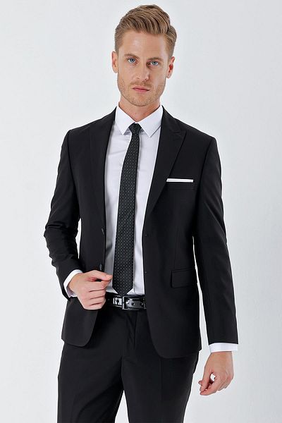 İmza Black Gabardine Swallow Collar Lined 6 Drop Slim Fit Slim Fit Basic Suit 1001235011