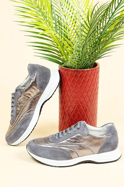 Birikon Γνήσια Suede Shiny Garnished Lace-Up Ανδρικά Παπούτσια ΓΚΡΙ