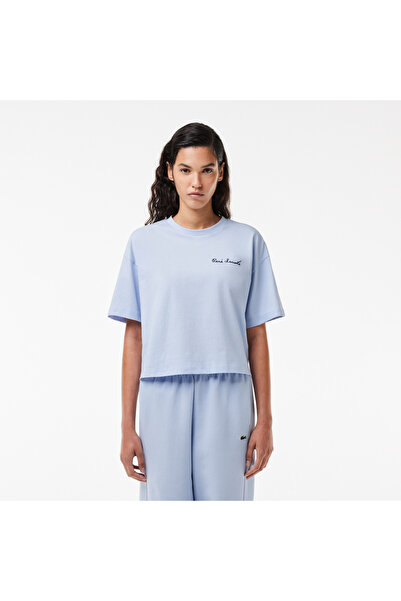 Lacoste Kadın Relaxed Fit Bisiklet Yaka Mavi T-Shirt
