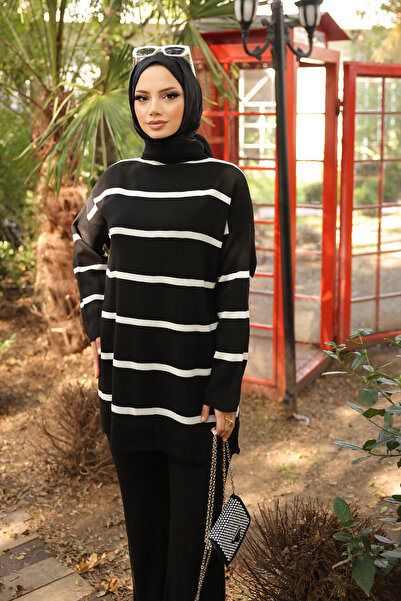 Şule Giyim Striped Thick Knit Knitwear Set