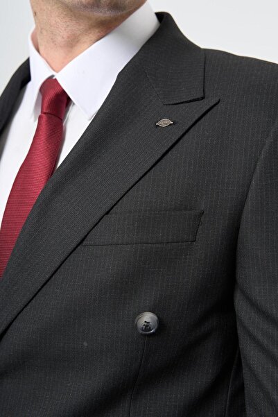 İmza Flexible Slim Fit Black Suit - Sword Collar, Full Lining, 6 Drops 1001245173