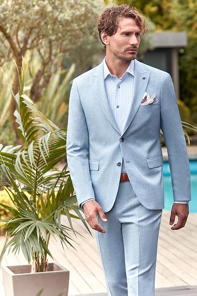 İmza 6 Drop Slim Fit Μπλε Πλεκτό Κοστούμι - Κολάρα Κούκο 1001240112