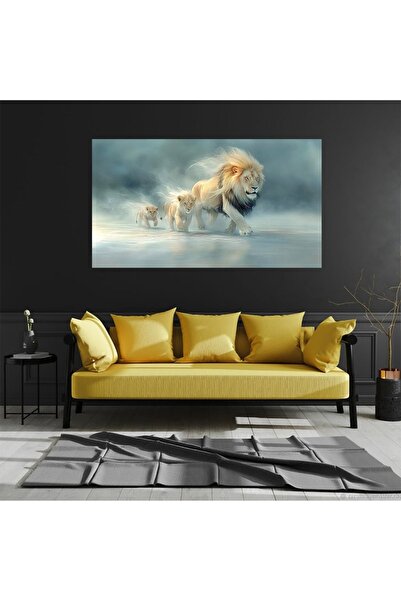 KanvasSepeti Pictură abstractă pe pânză cu familia de lei, pictură în ulei, t...