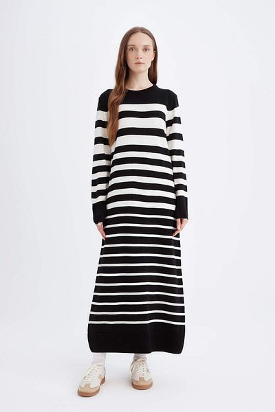 DeFacto Regular Fit Striped Long Sleeve Maxi Knitwear Dress 3113786