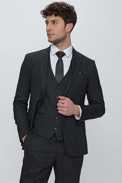 İmza Black Collar Vest Lycra 6 Drop Slim Fit Suit 1001225180