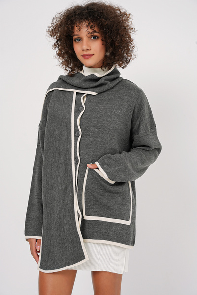 Bigdart 15846 Şal Yaka Triko Hırka - Antrasit