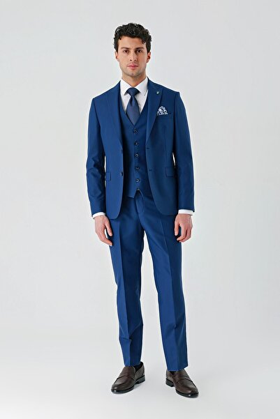 İmza Navy Blue Gabardine Swallow Collar Vest 6 Drop Slim Fit Classic Suit1001240187